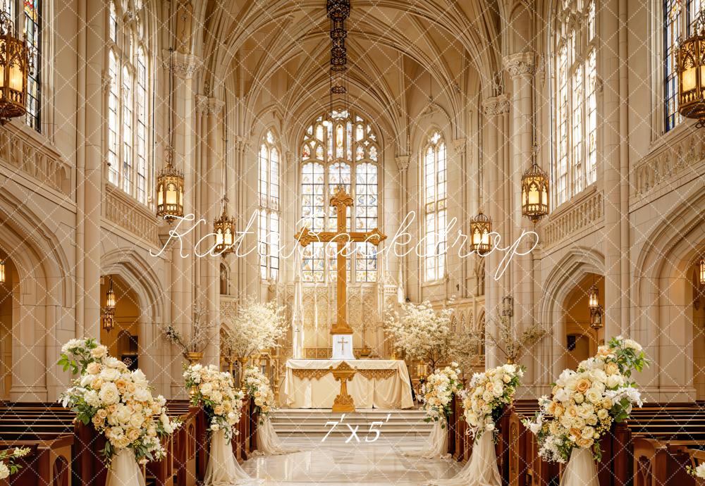 Kate Mariage Rétro Église Fleurs Toile de fond conçue par Emetselch - Kate Backdrop FR