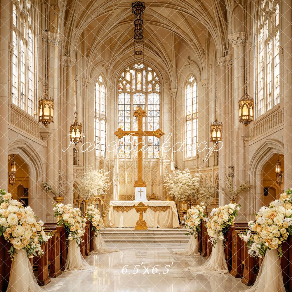 Kate Mariage Rétro Église Fleurs Toile de fond conçue par Emetselch - Kate Backdrop FR