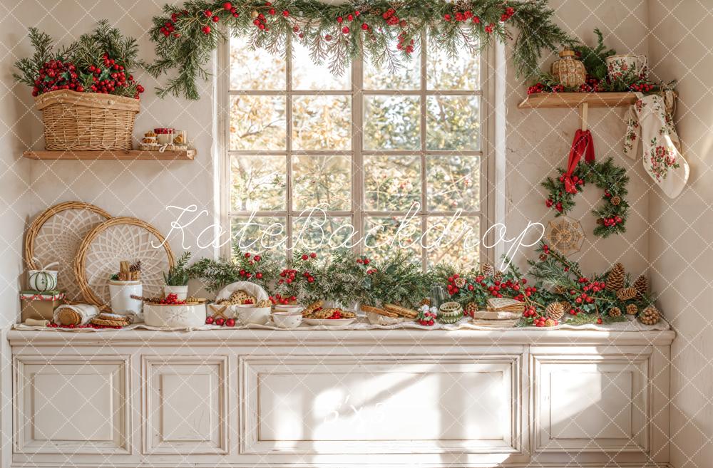 Kate Noël Cuisine Armoire Fenêtre Blanc Toile de fond conçue par Emetselch - Kate Backdrop FR