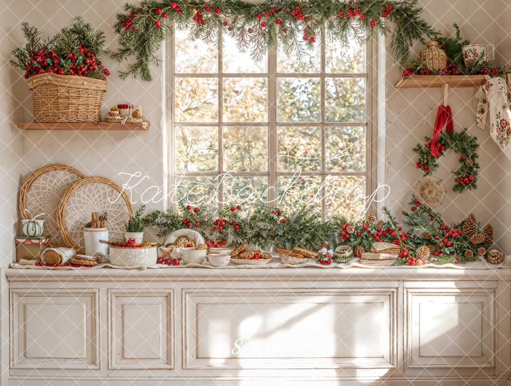 Kate Noël Cuisine Armoire Fenêtre Blanc Toile de fond conçue par Emetselch - Kate Backdrop FR