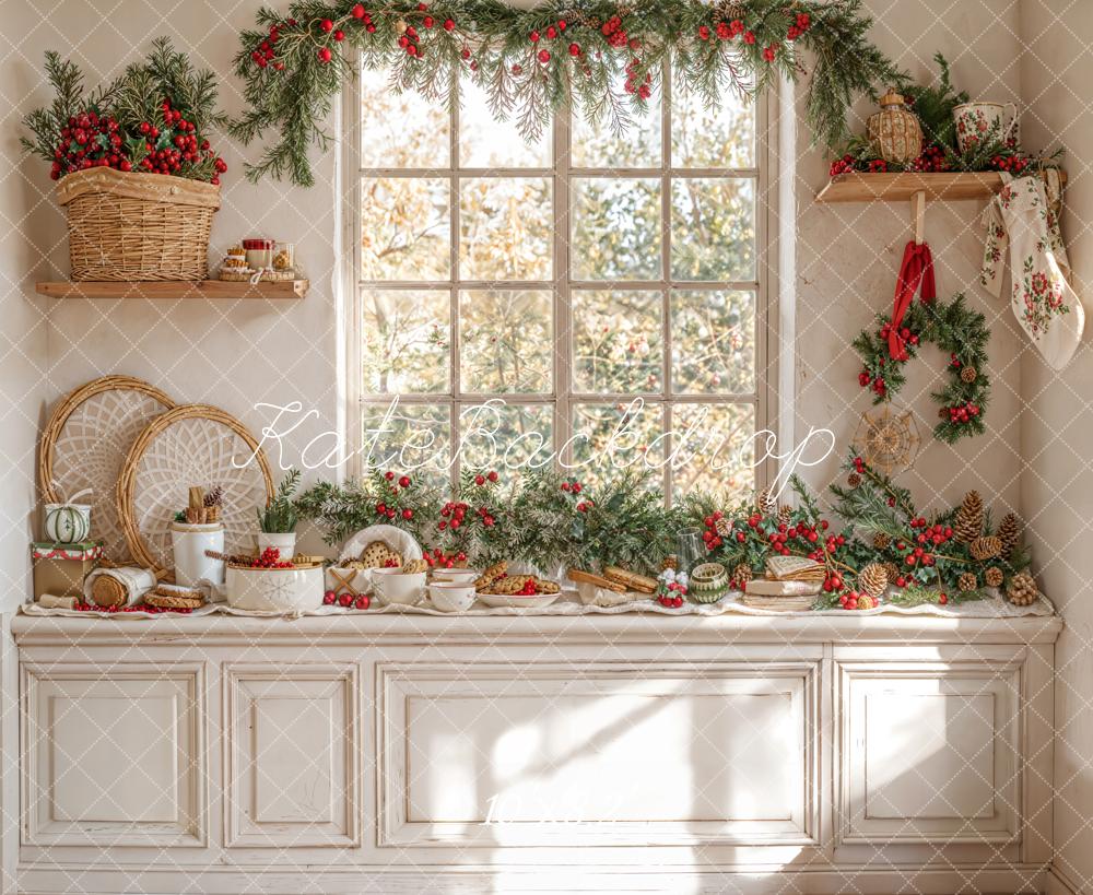 Kate Noël Cuisine Armoire Fenêtre Blanc Toile de fond conçue par Emetselch - Kate Backdrop FR