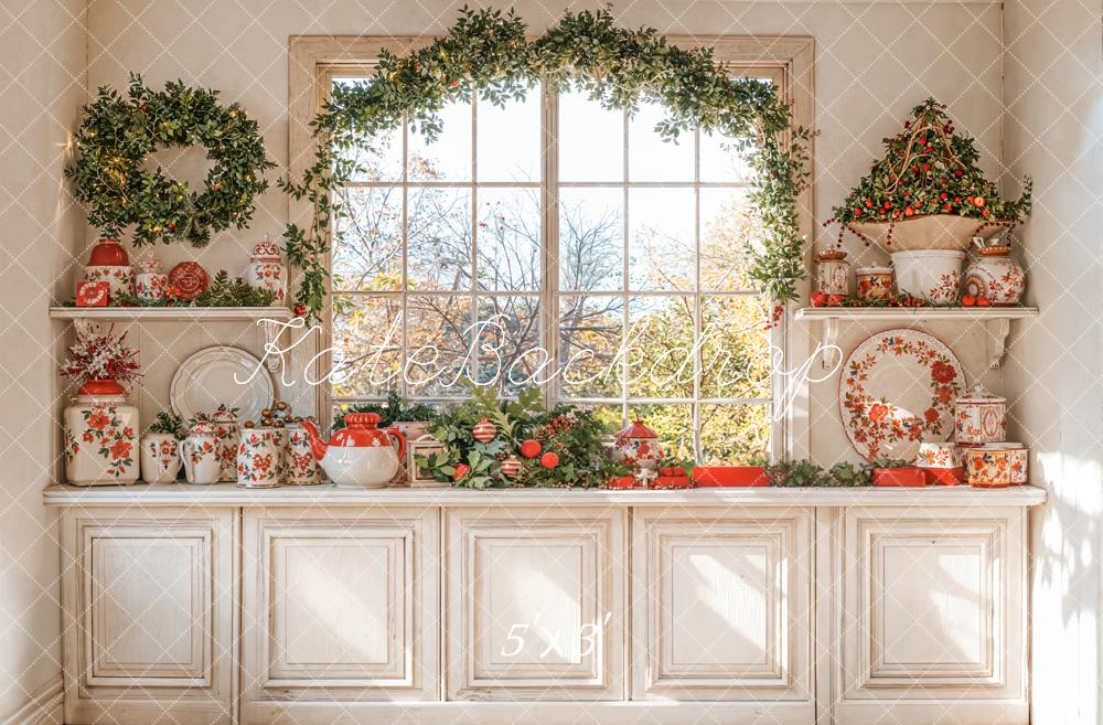 Kate Noël Cuisine Fenêtre Vaisselle Soleil Toile de fond conçue par Emetselch - Kate Backdrop FR