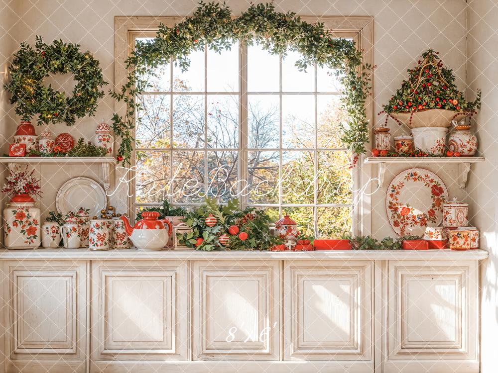 Kate Noël Cuisine Fenêtre Vaisselle Soleil Toile de fond conçue par Emetselch - Kate Backdrop FR