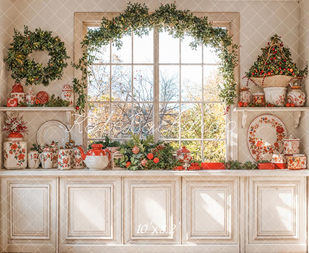 Kate Noël Cuisine Fenêtre Vaisselle Soleil Toile de fond conçue par Emetselch - Kate Backdrop FR