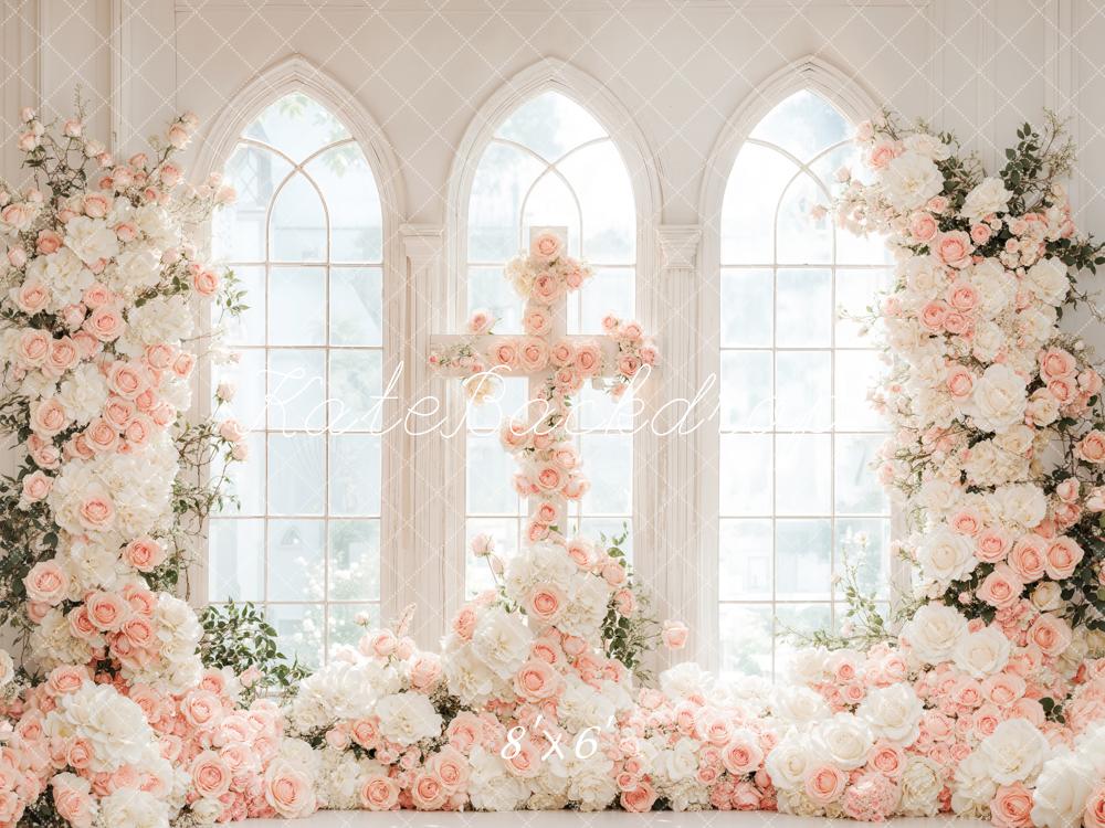 Kate Mariage Fleurs Romantique Croix Fenêtre Toile de fond conçue par Emetselch - Kate Backdrop FR