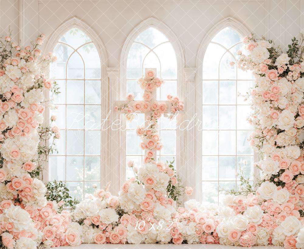 Kate Mariage Fleurs Romantique Croix Fenêtre Toile de fond conçue par Emetselch - Kate Backdrop FR