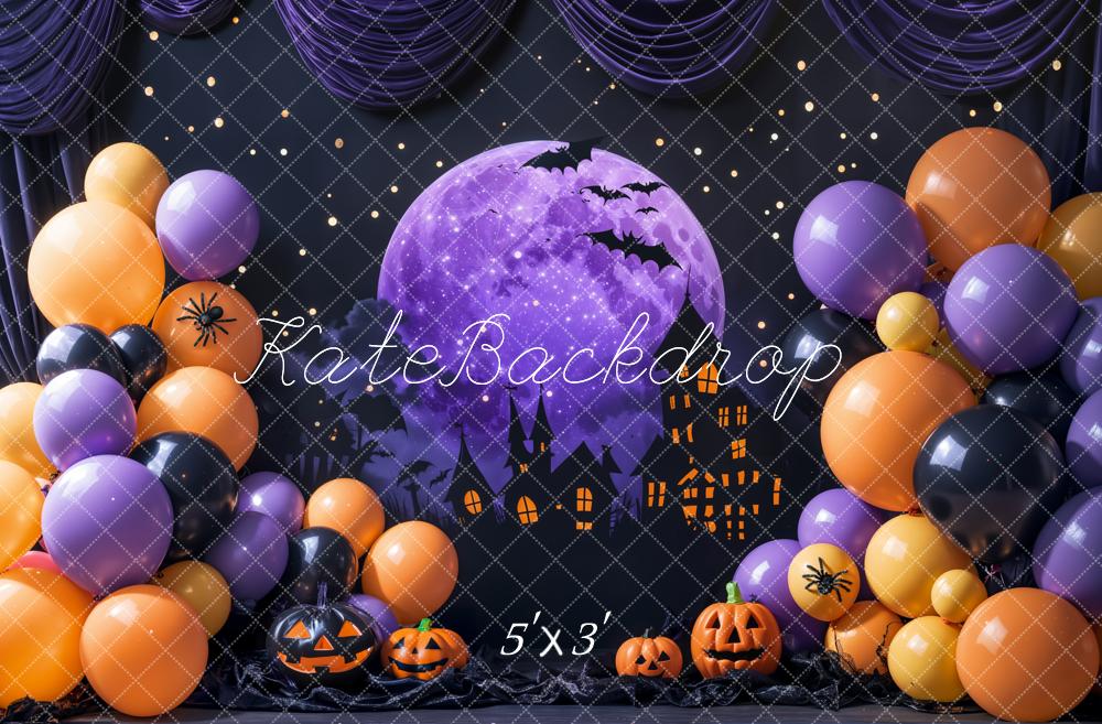 Kate Halloween Lune Ballons Citrouilles Château Toile de fond conçue par Emetselch - Kate Backdrop FR