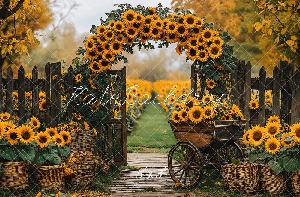 Kate Automne Tournesol Arche Panier Chemin Toile de fond conçue par Emetselch - Kate Backdrop FR