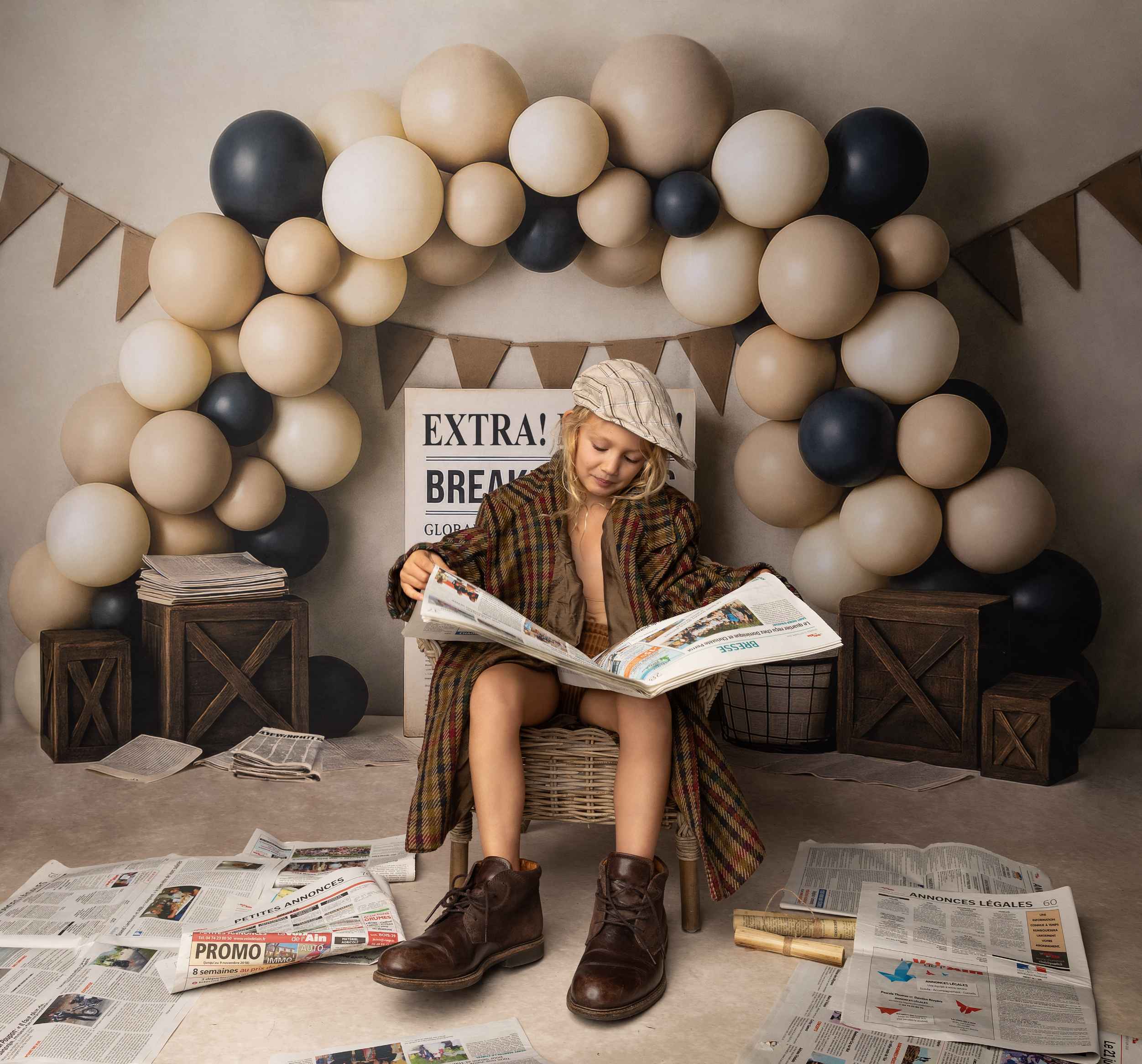 Kate Breaking News Ballons Arche Beige Toile de fond conçue par Mini MakeBelieve