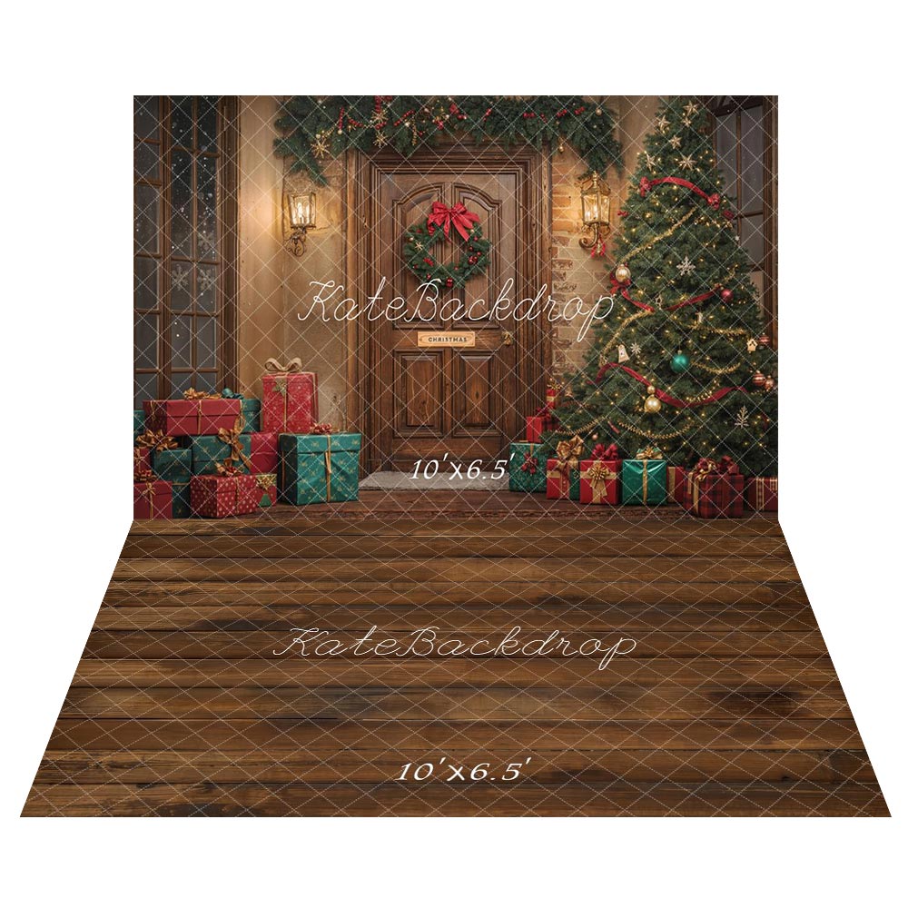 Kate Sapin de Noël Porte Cadeaux Lumière Toile de fond+Brun Sol en bois Toile de fond