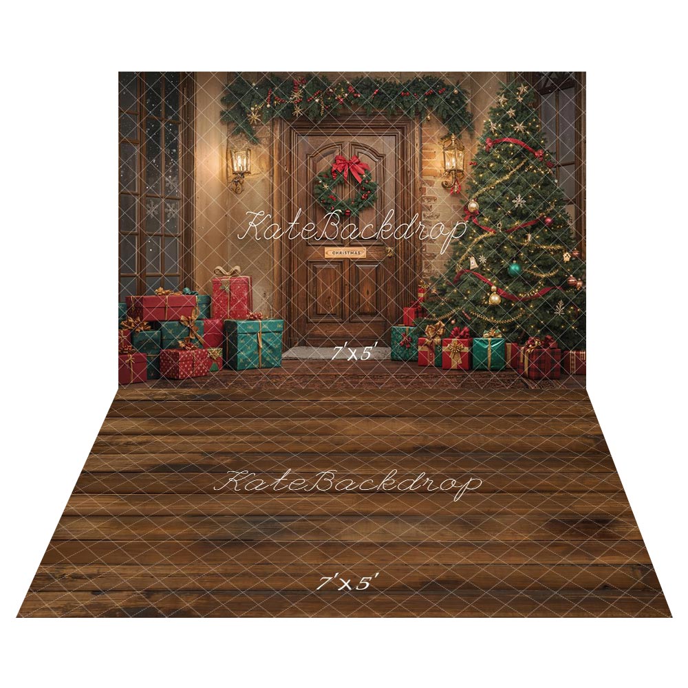 Kate Sapin de Noël Porte Cadeaux Lumière Toile de fond+Brun Sol en bois Toile de fond