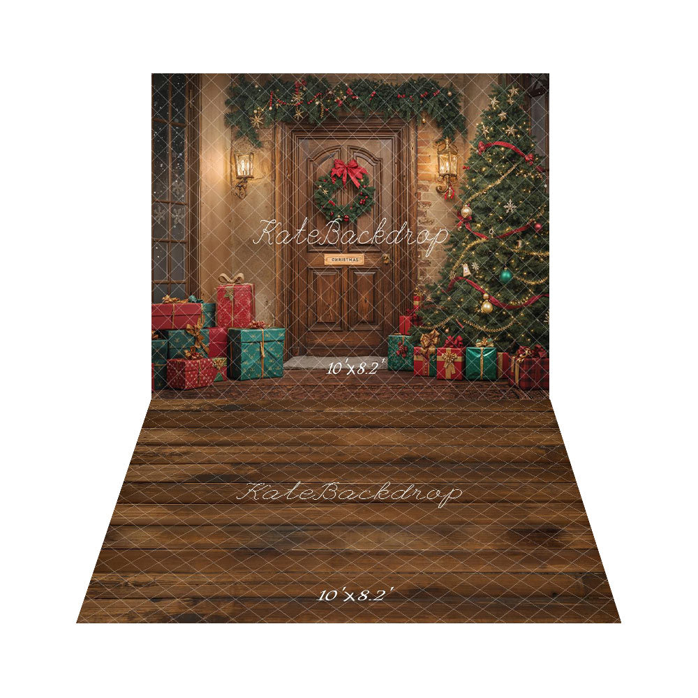 Kate Sapin de Noël Porte Cadeaux Lumière Toile de fond+Brun Sol en bois Toile de fond