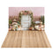 Kate Automne Citrouilles Fleurs Porte Toile de fond+Brun clair Sol en bois Toile de fond
