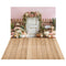 Kate Automne Citrouilles Fleurs Porte Toile de fond+Brun clair Sol en bois Toile de fond
