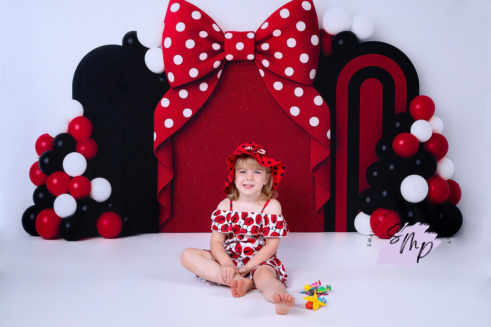 Kate Anniversaire Rouge Noir Nœud Ballons Toile de fond conçue par Ashley Paul - Kate Backdrop FR