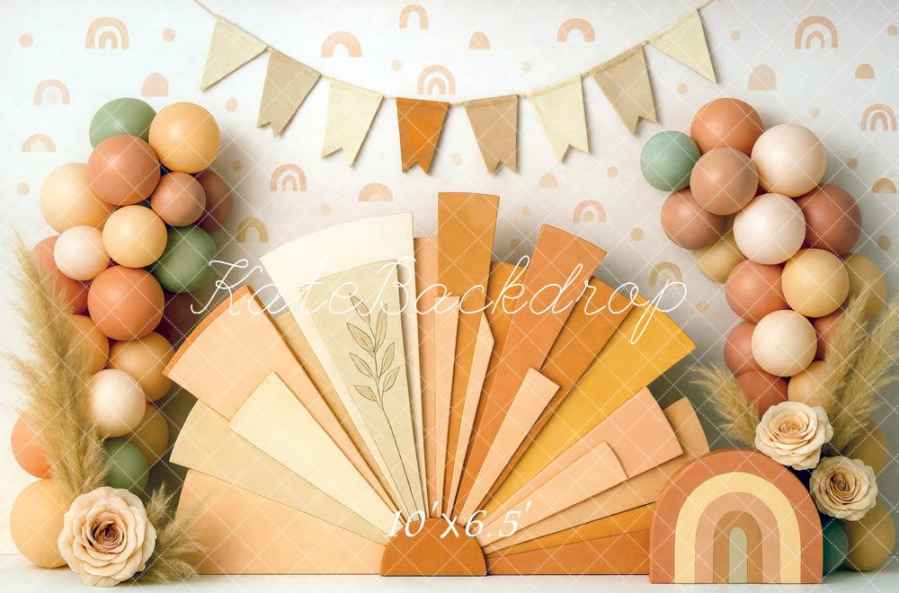 Kate Cake Smash Ballon Bohème Arc-en-ciel Toile de fond conçue par Mini MakeBelieve - Kate Backdrop FR