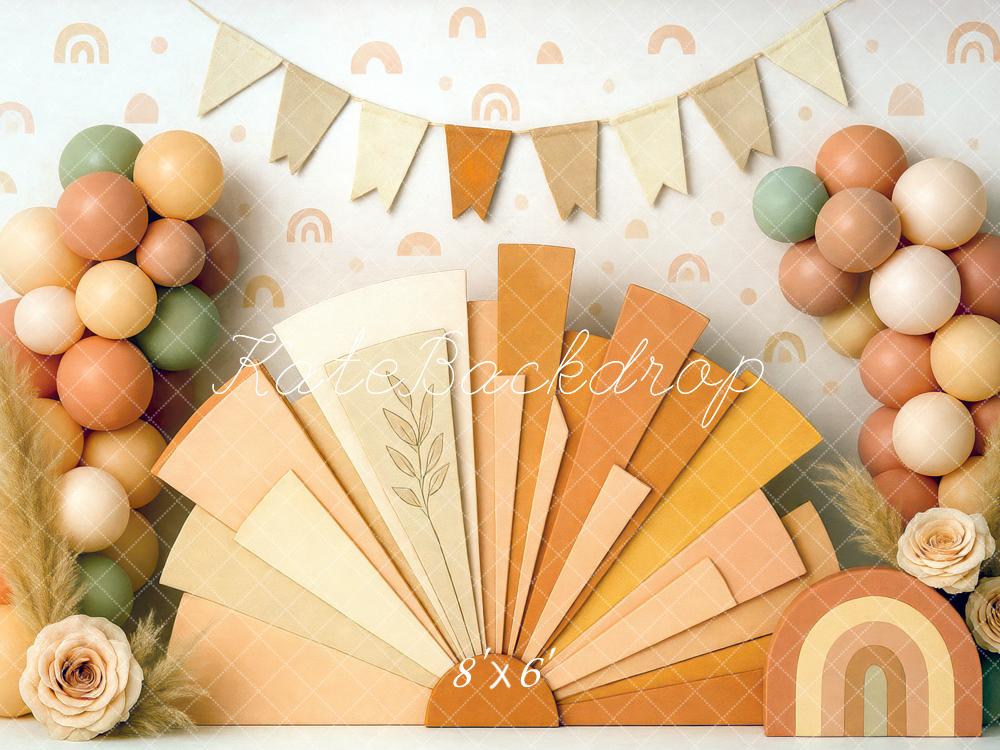 Kate Cake Smash Ballon Bohème Arc-en-ciel Toile de fond conçue par Mini MakeBelieve - Kate Backdrop FR