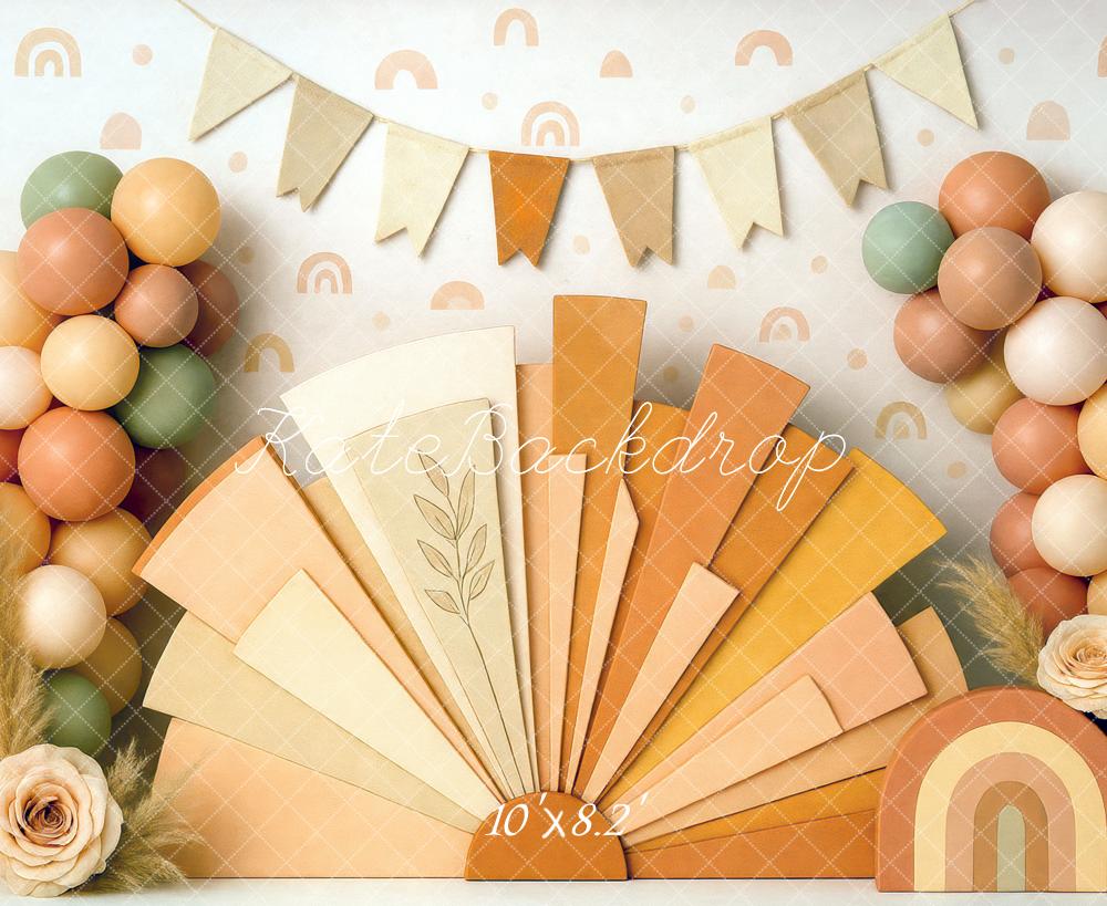 Kate Cake Smash Ballon Bohème Arc-en-ciel Toile de fond conçue par Mini MakeBelieve - Kate Backdrop FR