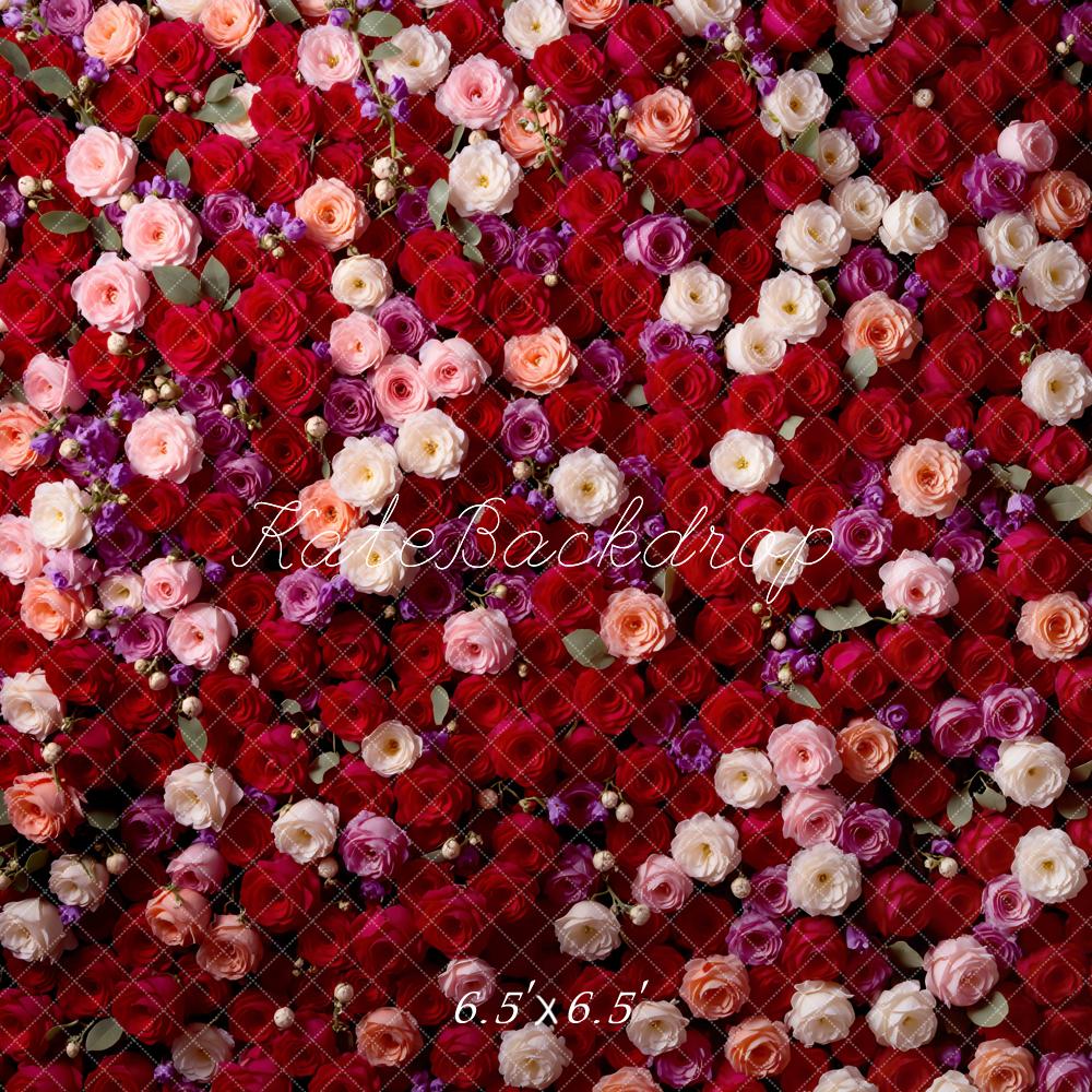 Kate Fleurs Roses Rouge & Rose Toile de fond conçue par Mini MakeBelieve - Kate Backdrop FR