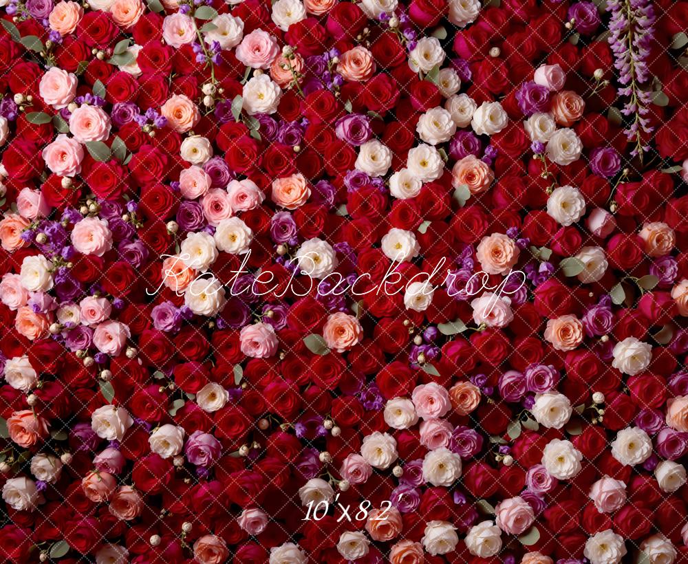 Kate Fleurs Roses Rouge & Rose Toile de fond conçue par Mini MakeBelieve - Kate Backdrop FR