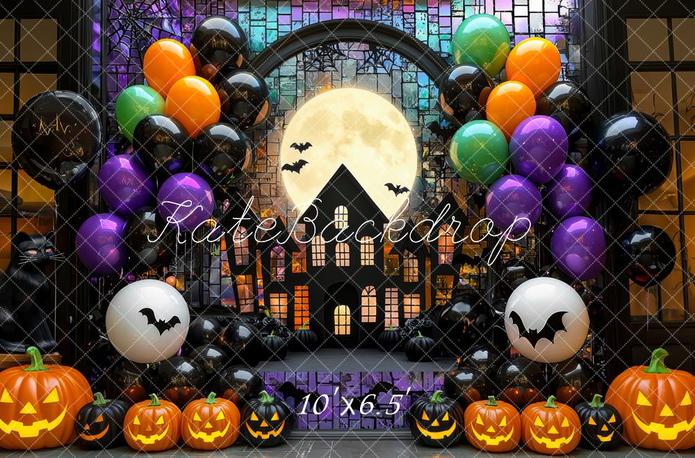 Kate Halloween Lune Maison hantée Ballons Toile de fond conçue par Mini MakeBelieve - Kate Backdrop FR