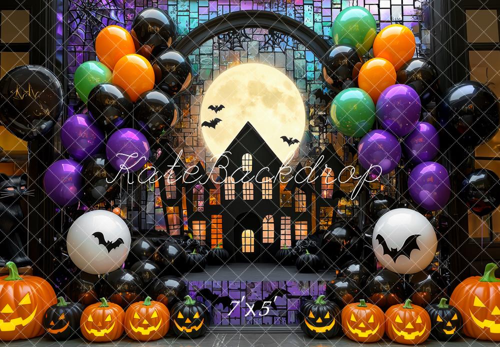 Kate Halloween Lune Maison hantée Ballons Toile de fond conçue par Mini MakeBelieve - Kate Backdrop FR