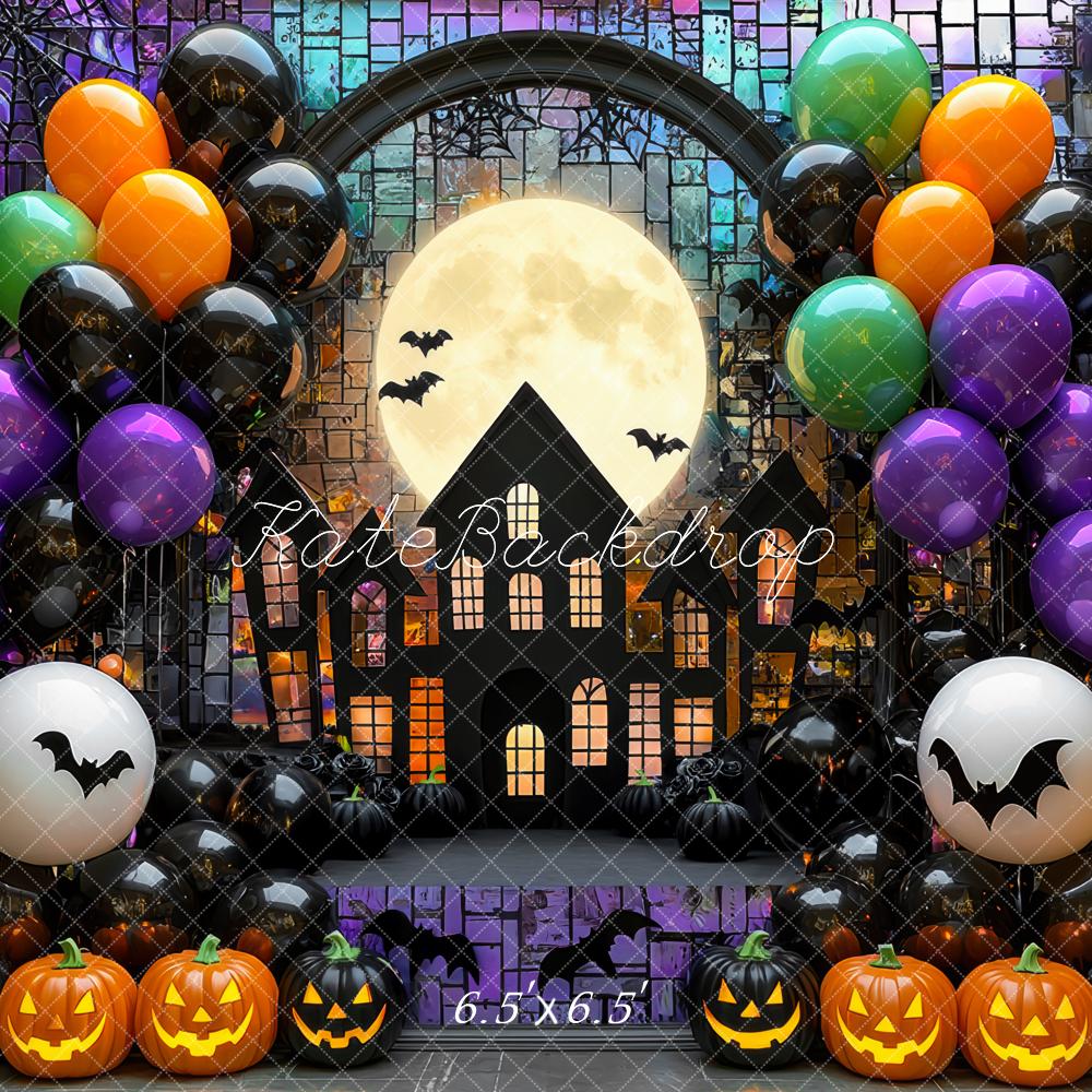 Kate Halloween Lune Maison hantée Ballons Toile de fond conçue par Mini MakeBelieve - Kate Backdrop FR