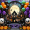 Kate Halloween Lune Maison hantée Ballons Toile de fond conçue par Mini MakeBelieve - Kate Backdrop FR