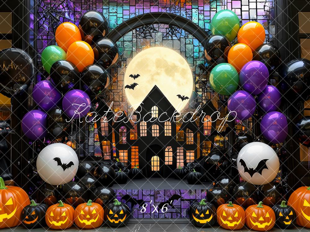 Kate Halloween Lune Maison hantée Ballons Toile de fond conçue par Mini MakeBelieve - Kate Backdrop FR