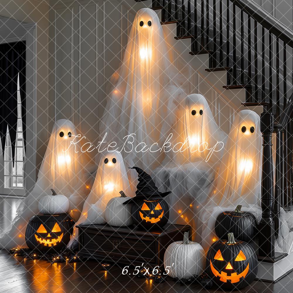 Kate Halloween Fantômes Citrouilles Escaliers Toile de fond conçue par Mini MakeBelieve - Kate Backdrop FR