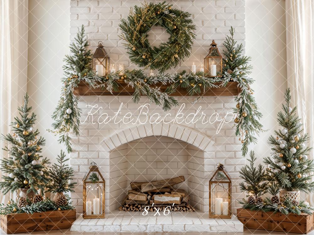 Kate Noël Cheminée Sapin Bougie Toile de fond conçue par Emetselch - Kate Backdrop FR