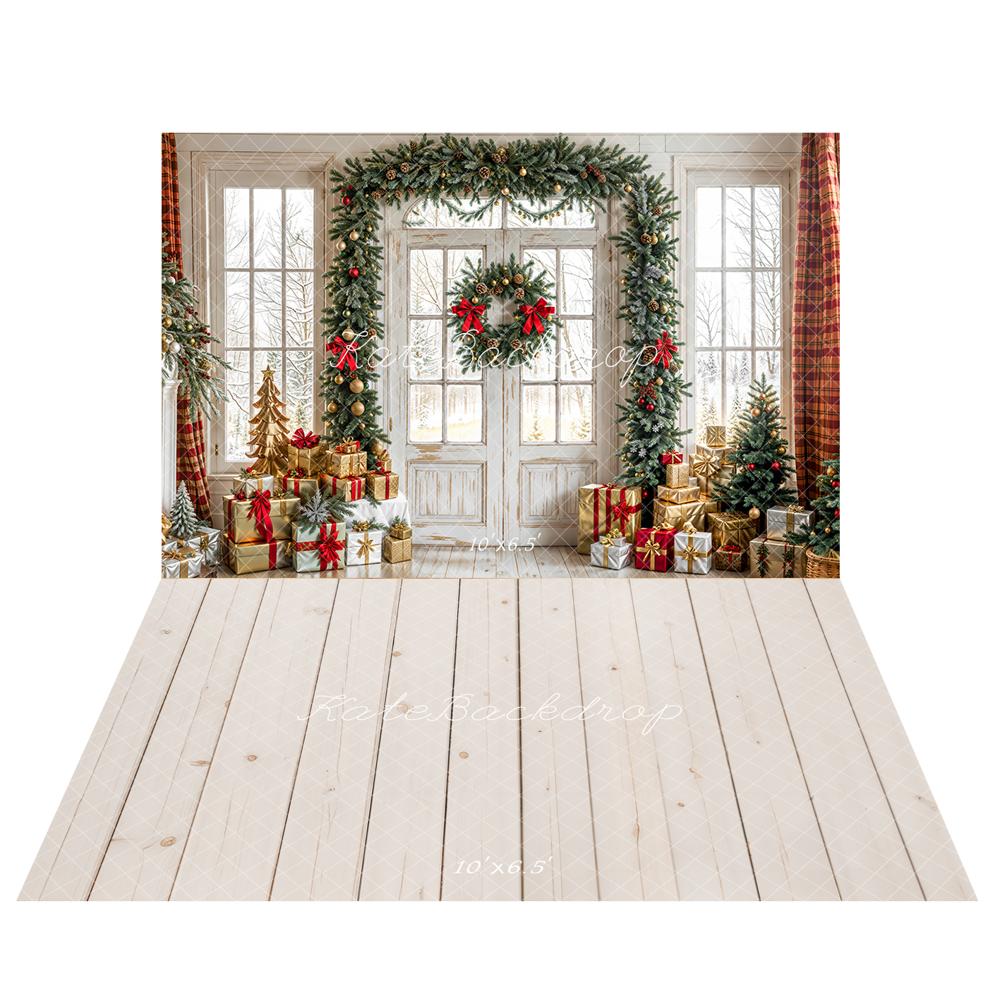 Kate Noël Guirlande Cadeaux Porte Toile de fond+Beige Planche de bois Sol Toile de fond