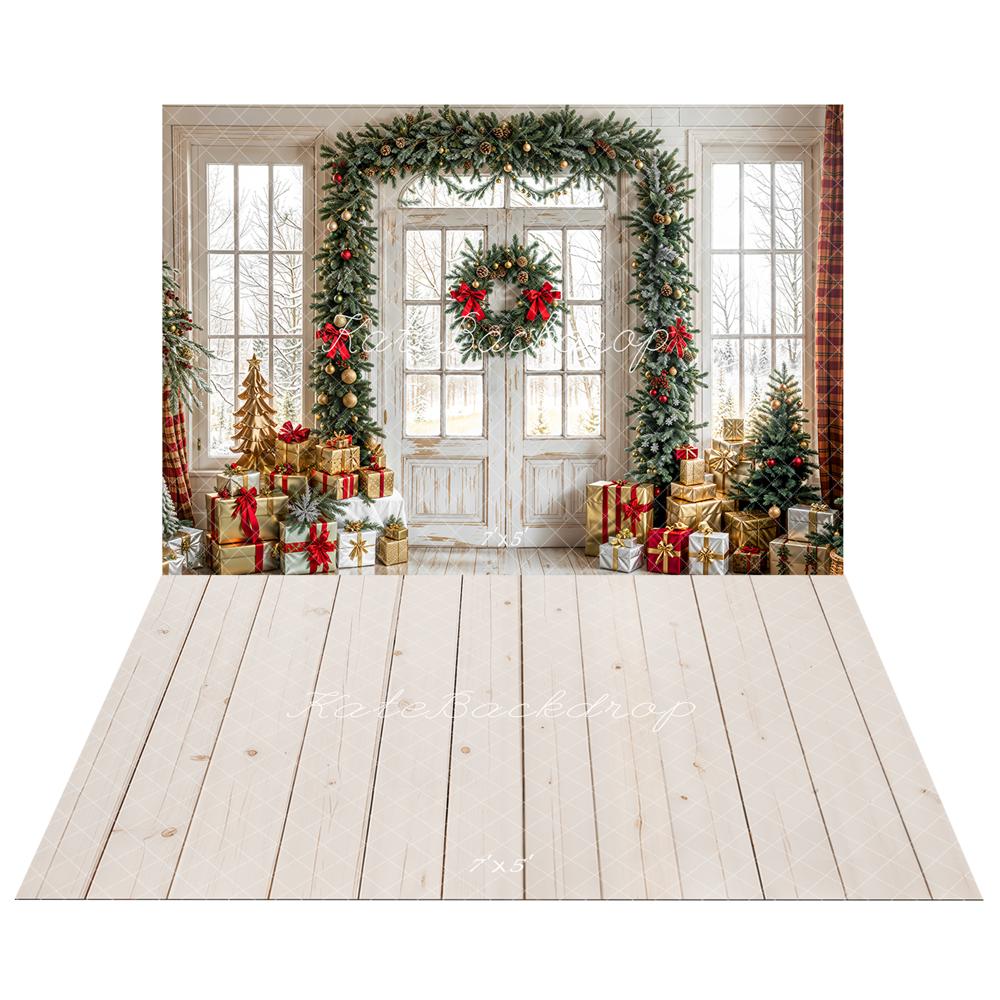 Kate Noël Guirlande Cadeaux Porte Toile de fond+Beige Planche de bois Sol Toile de fond