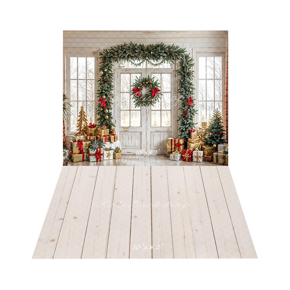 Kate Noël Guirlande Cadeaux Porte Toile de fond+Beige Planche de bois Sol Toile de fond