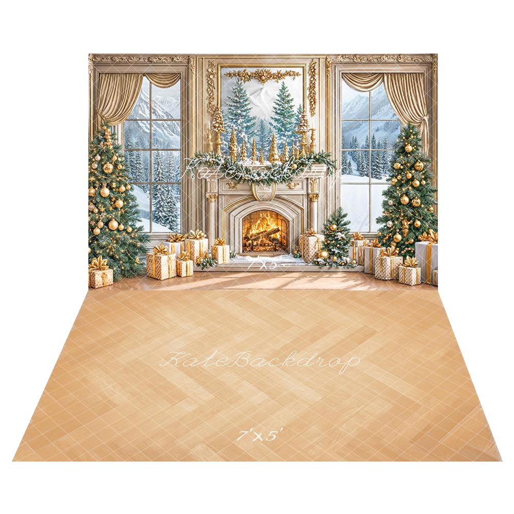 Kate Noël Salon Cheminée Montagne Toile de fond+Bois Chevron Parquet Sol Toile de fond