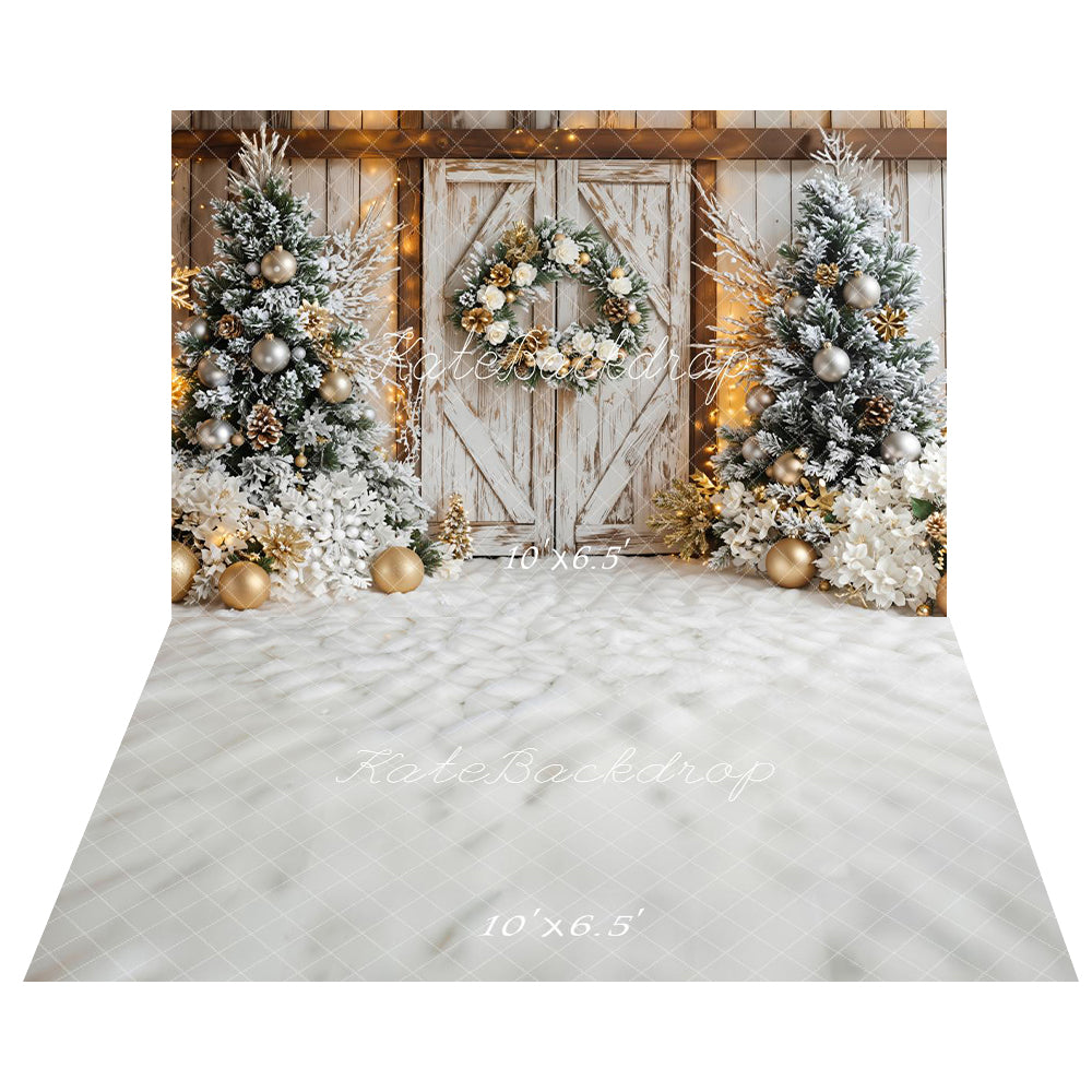 Kate Sapins de Noël Décorations Porte Toile de fond+Hiver Neige Blanche Sol Toile de fond