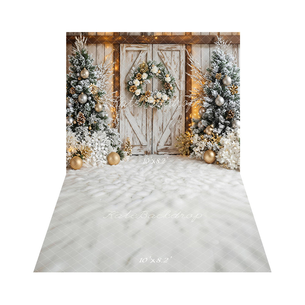 Kate Sapins de Noël Décorations Porte Toile de fond+Hiver Neige Blanche Sol Toile de fond