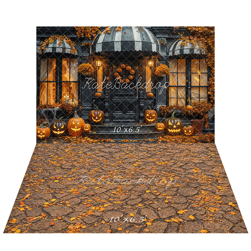 Kate Halloween Citrouilles Automne Toile de fond+Automne Feuilles Sol Toile de fond