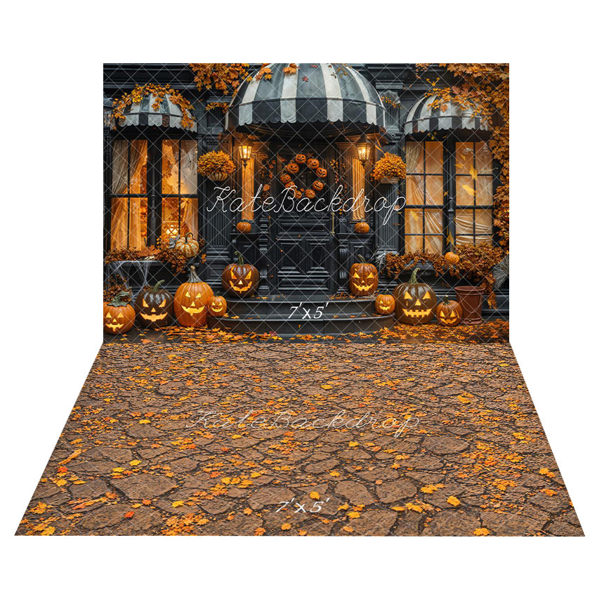 Kate Halloween Citrouilles Automne Toile de fond+Automne Feuilles Sol Toile de fond