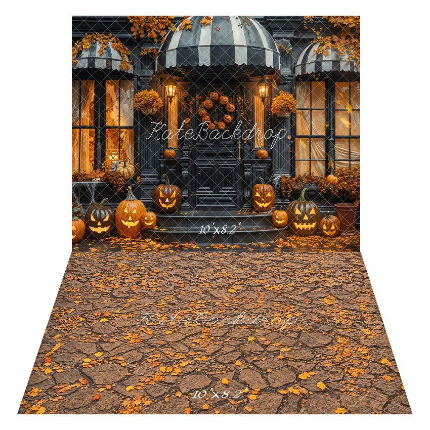 Kate Halloween Citrouilles Automne Toile de fond+Automne Feuilles Sol Toile de fond