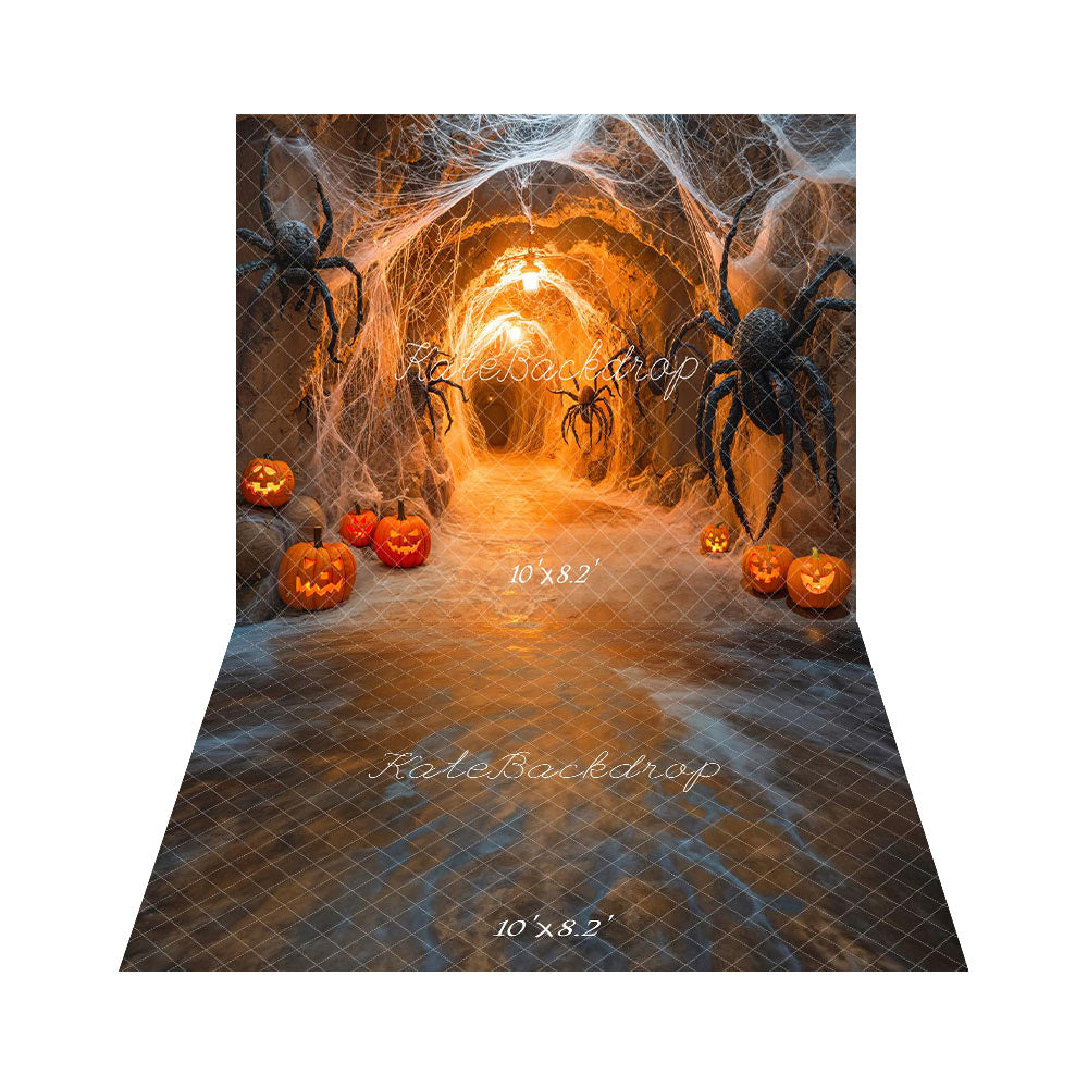 Kate Halloween Araignées Citrouilles Toile de fond+Lumière Reflet Orange Sol Toile de fond
