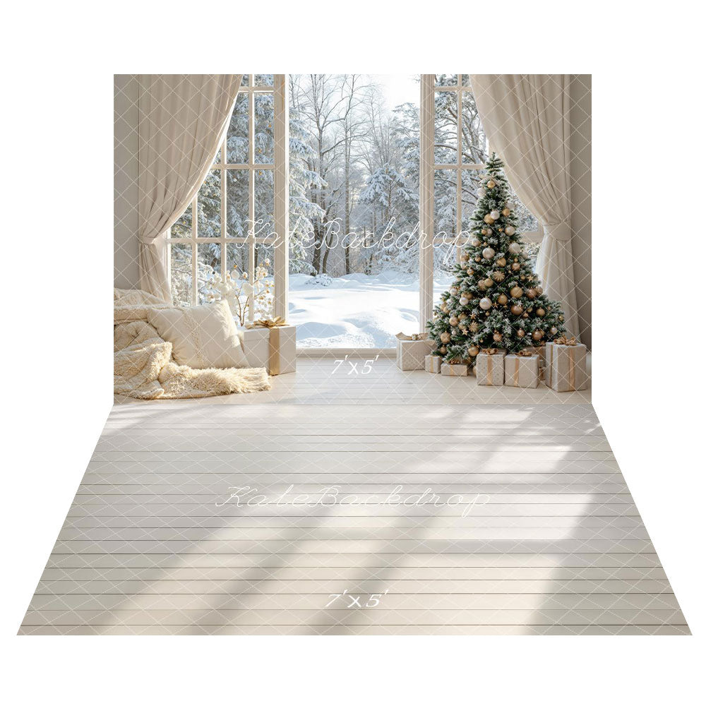 Kate Noël Arbre Cadeaux Fenêtre Hiver Toile de fond+Bois Clair Lumière Toile de fond