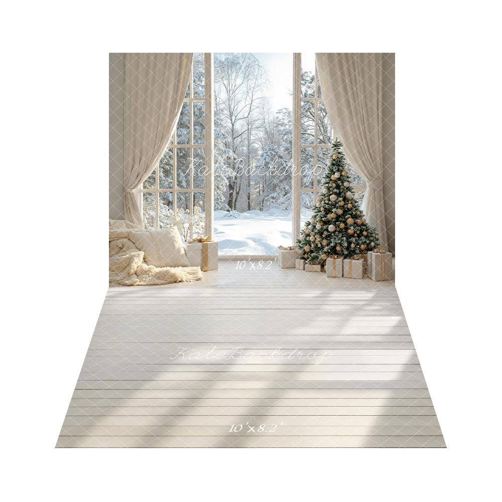Kate Noël Arbre Cadeaux Fenêtre Hiver Toile de fond+Bois Clair Lumière Toile de fond