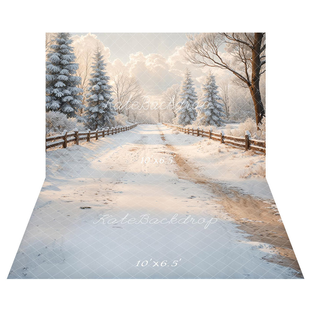 Kate Hiver Chemin Neige Sapins Toile de fond+Chemin Neige Traces Sol Toile de fond