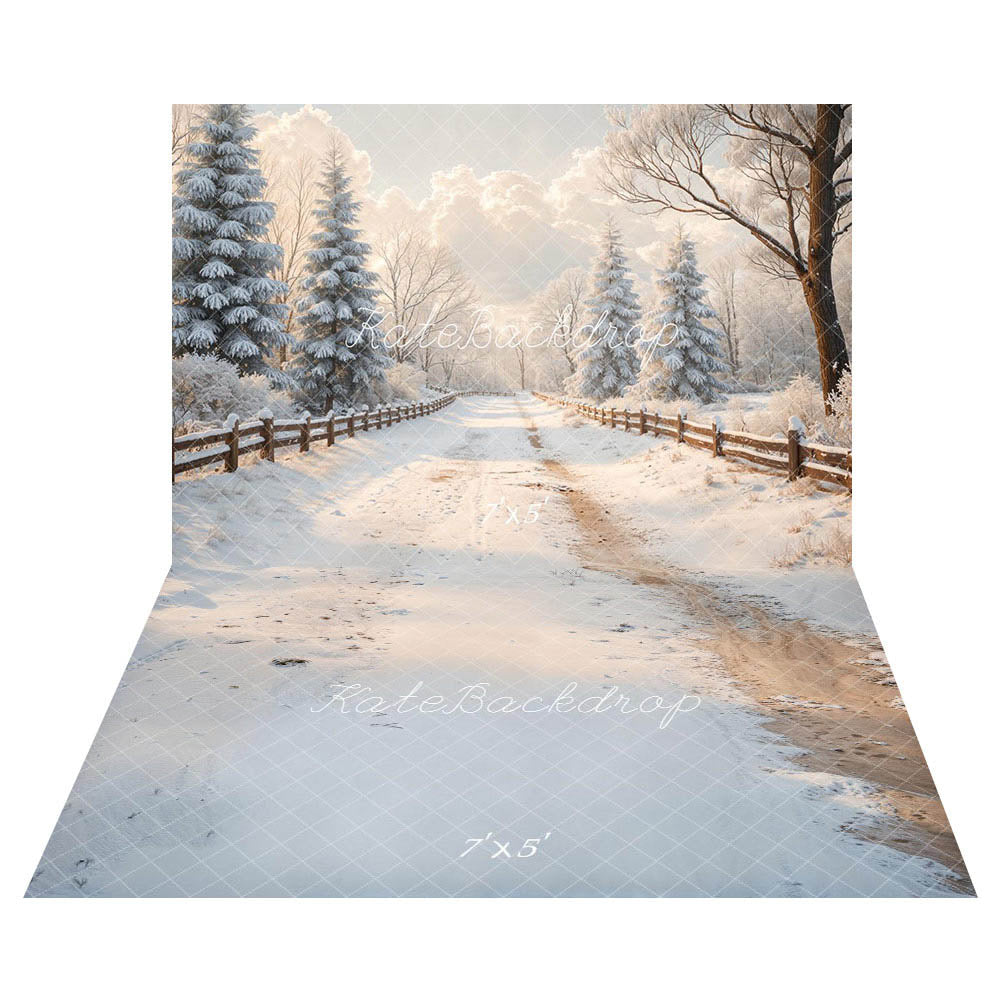 Kate Hiver Chemin Neige Sapins Toile de fond+Chemin Neige Traces Sol Toile de fond