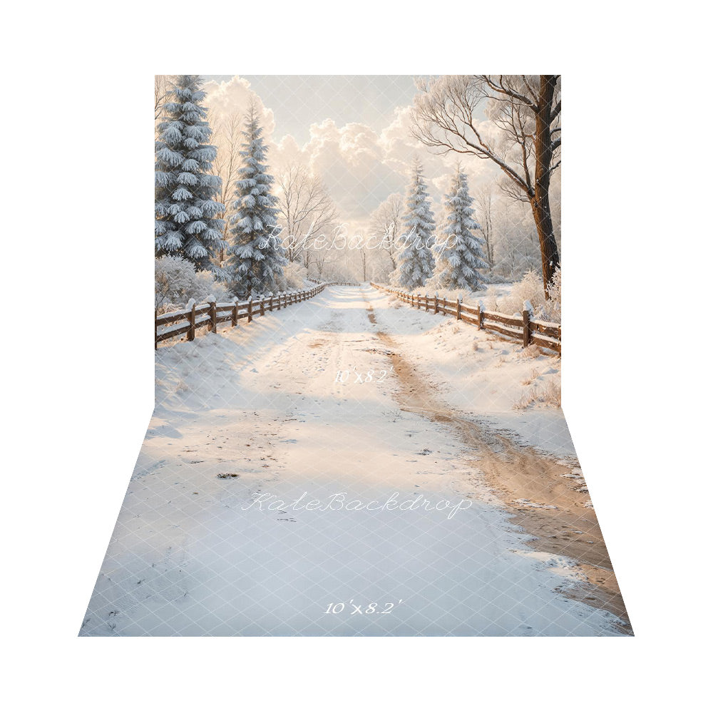 Kate Hiver Chemin Neige Sapins Toile de fond+Chemin Neige Traces Sol Toile de fond
