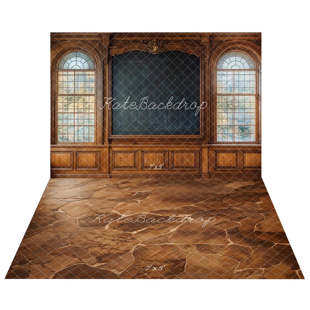 Kate Classe Bois Tableau Noir Fenêtres Toile de fond+Brun Pavé Marbre Sol Toile de fond