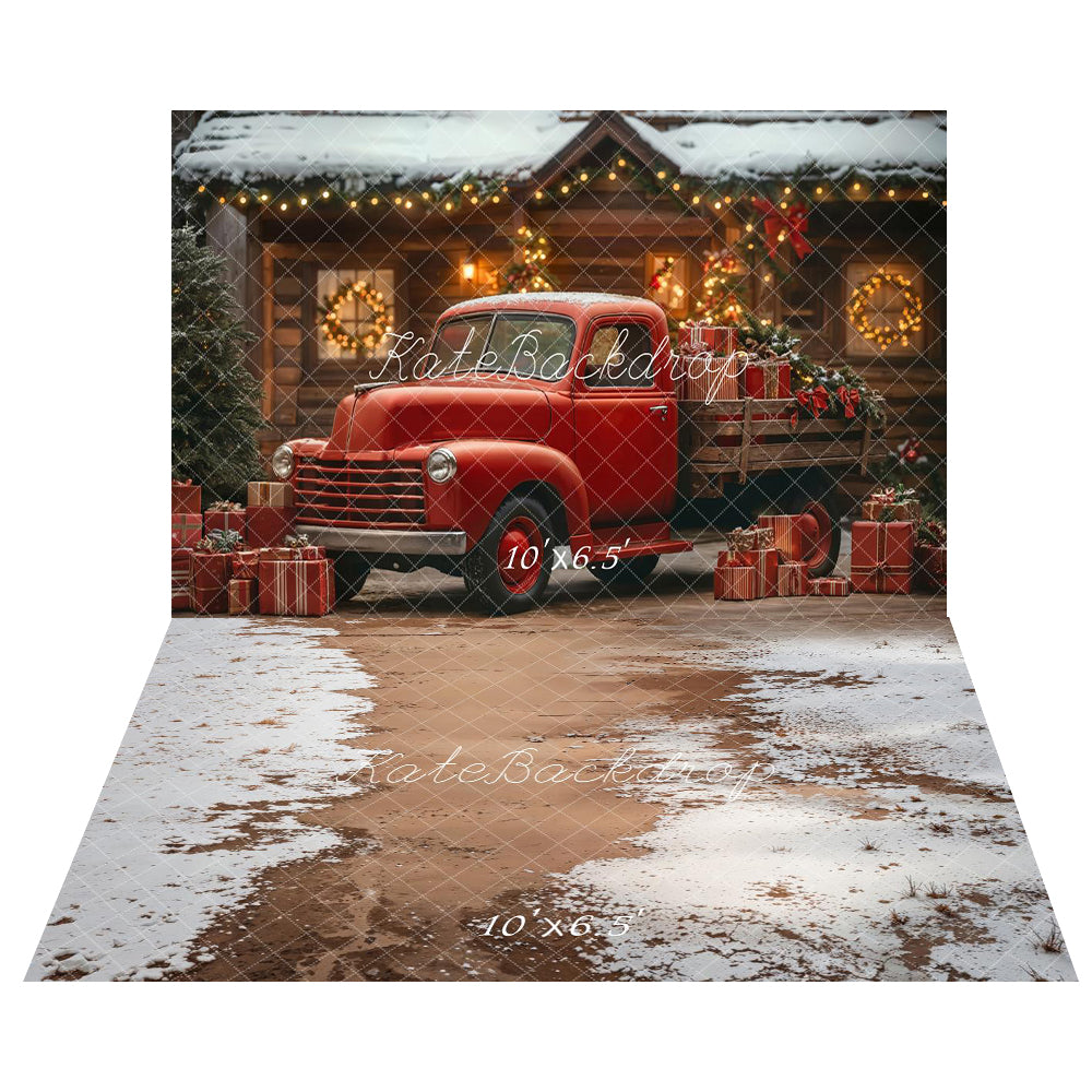 Kate Noël Camion Cadeaux Maison Toile de fond+Hiver Neige Terre Sol Toile de fond