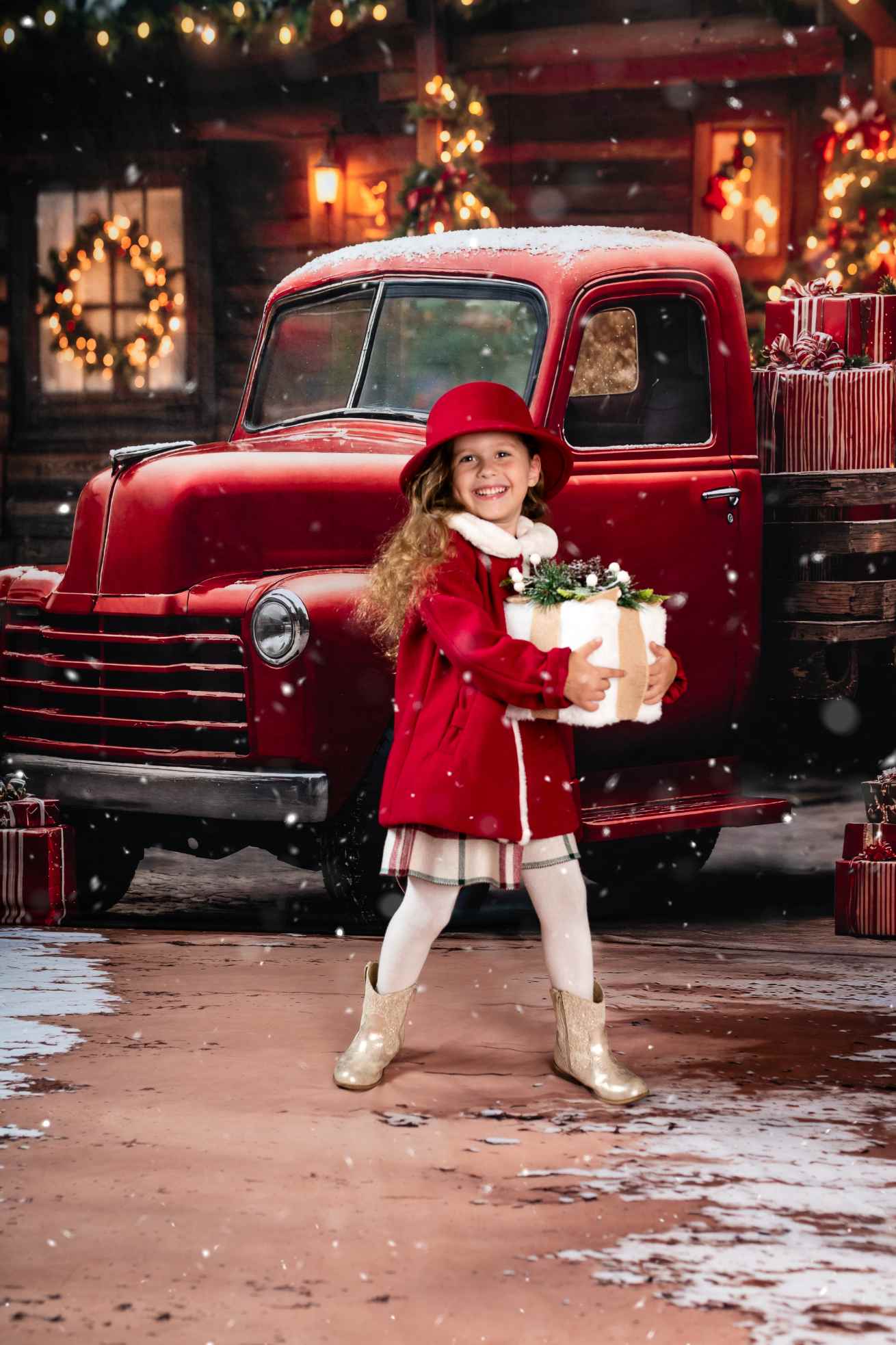 Kate Noël Camion Cadeaux Maison Toile de fond+Hiver Neige Terre Sol Toile de fond