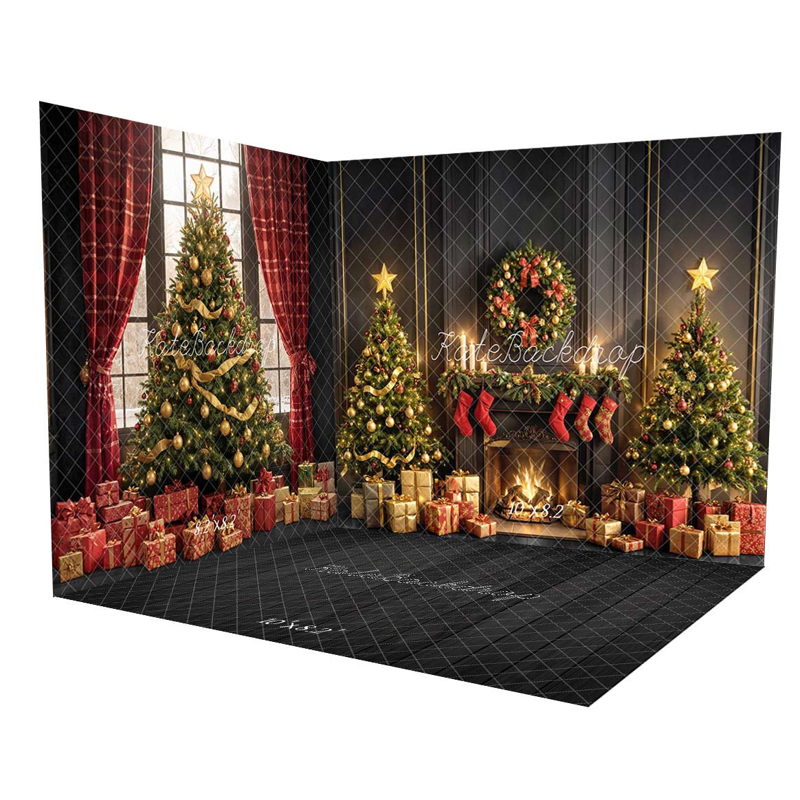 Kate Noël Cheminée Fenêtre Sapins Cadeaux Noir Ensemble de chambre
